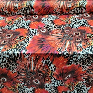 Spandex Red Black White Peacock Animal Print Stretch Fabric Sold by the Yard by the Yard Spandex Dress Clothing Leopard African Pattern