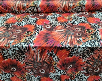 Spandex Red Black White Peacock Animal Print Stretch Fabric Sold by the Yard by the Yard Spandex Dress Clothing Leopard African Pattern
