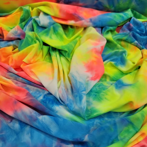 Multicolor Tie Dye Stretch Fabric Spandex Decoration Clothing Dancer Prom Fabric Sold by the Yard Draping Crafts