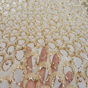 Gold Lace Shining Glued Glitter Pearls on Mesh Brifal Fabric - Etsy