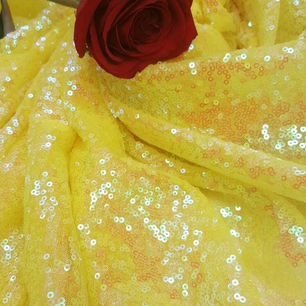 Yellow Sequin Iridescent On Mesh Hologram  Prom Fabric Sold By The Yard  Clothing Quinceañera Bridal  Evening Dress Prom Gown Background