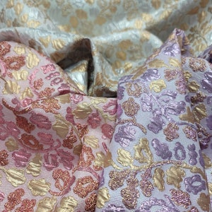 Lavender Pink Silver Brocade Jacquard Floral Flowers Fashion Fabric Sold By The Yard