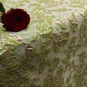 Neon Green Brocade Jacquard  Fabric Sold by the Yard Gown Quinceañera Bridal Evening Dress Prom Metallic Floral Flowers Textured
