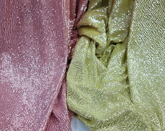 Coral & Yellow Shimmer Spandex Fabric, Textured Silver, 54 Inch, By The Yard