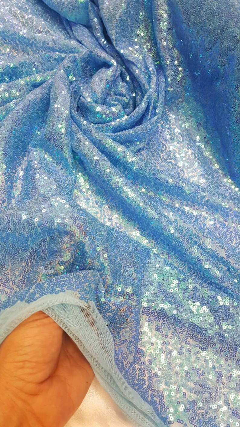 Blue Sequin Iridescent Fabric by the Yard Clothing Dress - Etsy