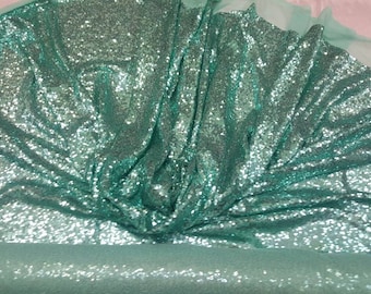 Aqua Sequin Fabric, Mint Glitz on Stretch Mesh, Wedding & Party Decor