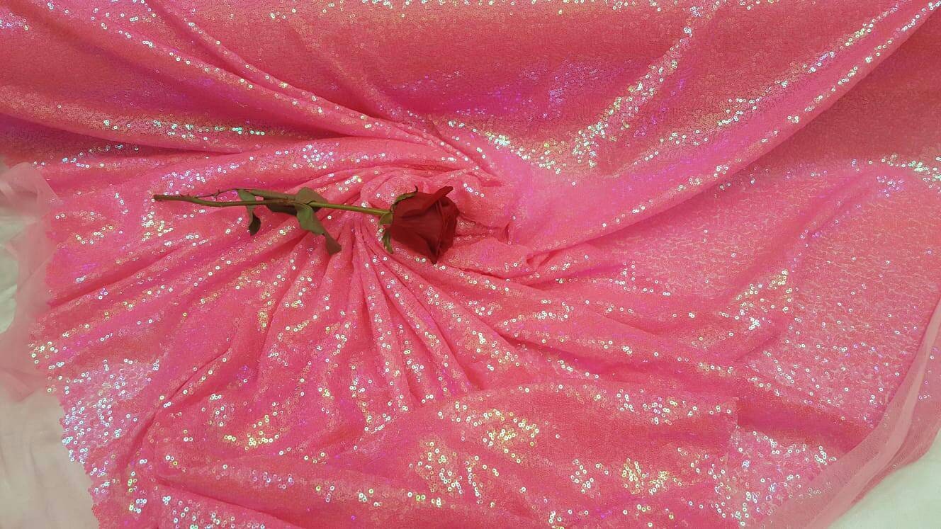 Iridescent Pink Sequin Neón Hologram Fabric By The Yard Gown | Etsy