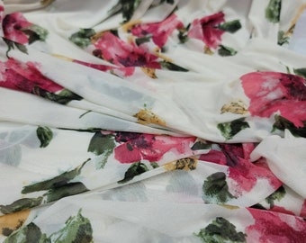 Red Floral Flowers Stretch Mesh  Fabric Sold by the Yard Gown Quinceañera Bridal Prom Fashion lace Four Way Stretch