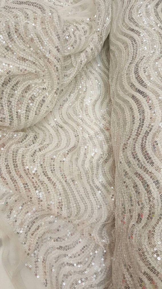Silver Stretch Mesh W//silver Sequins Fabric BTY Tablecloth Drape Wedding Decor