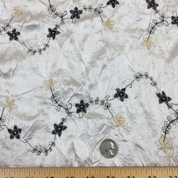 Ivory taffeta w embroidered flowers floral Fabric sold  by the yard small flowers dress decoration kids