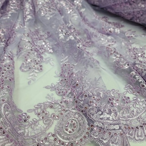 Lavender Lace Floral Flowers On Lavender Mesh Fabric Sold By The Yard Dress Clothing Quinceañera Prom Dress Clothing Girls