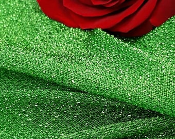 Green Sparkly Stretch Lame Party Fabric Sold by the Yard Decoration Clothing Draping Dress Quinceañera Birthday Bridal Prom Green Stretch