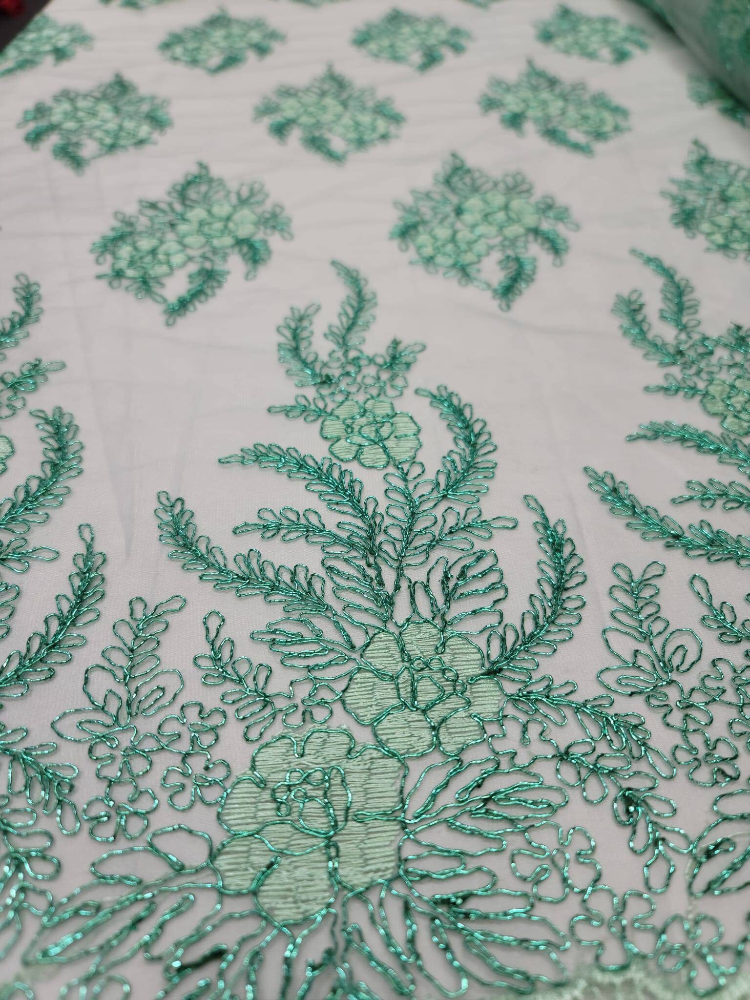 Mint Lace Sequins On Mesh Bridal Evening Dress Quinceañera Gown Prom Lace Sequin  Backdrop Double Scalloped