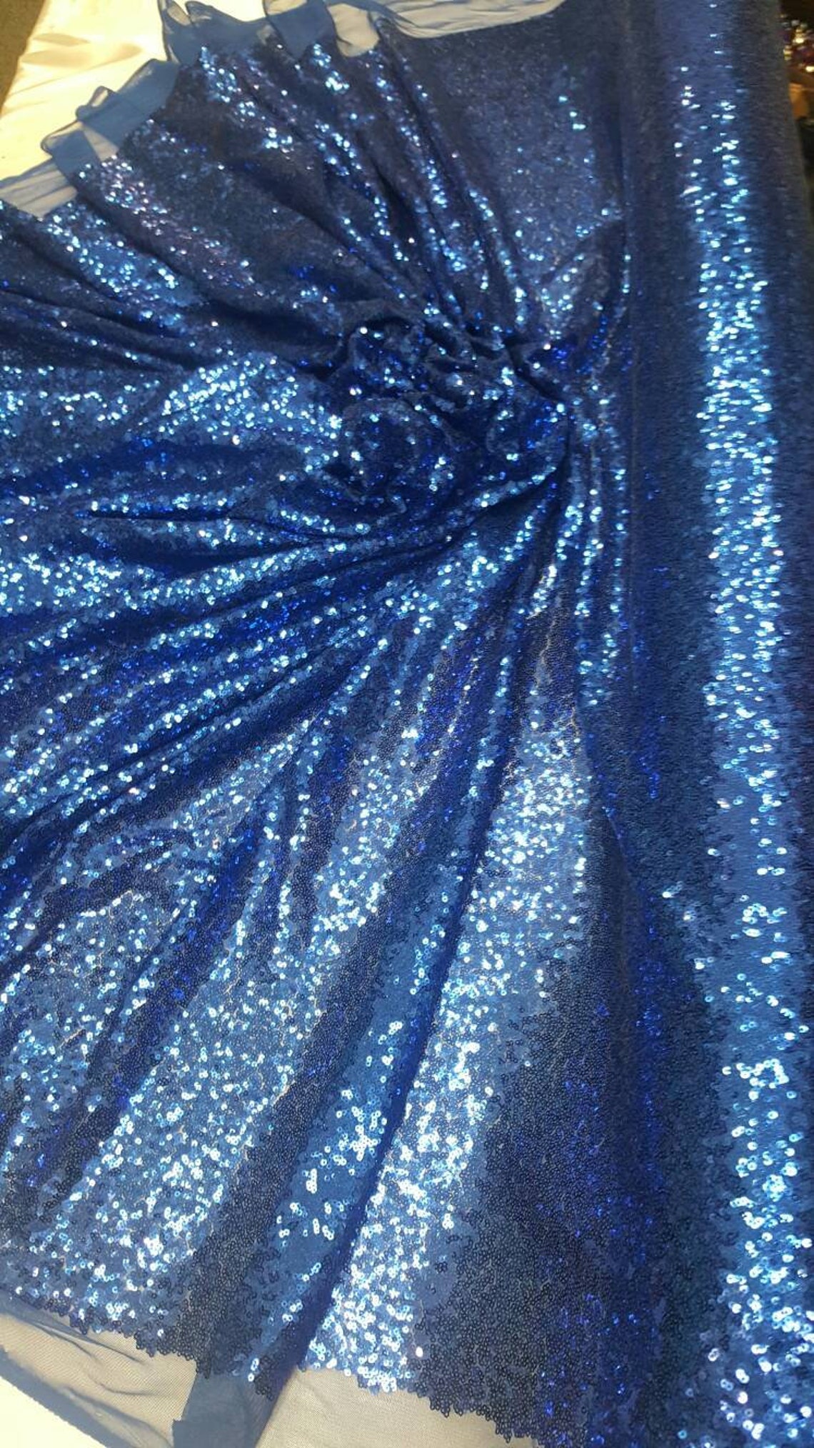 Royal blue Sequin on 1 way stretch mesh glitz sequin fabric | Etsy