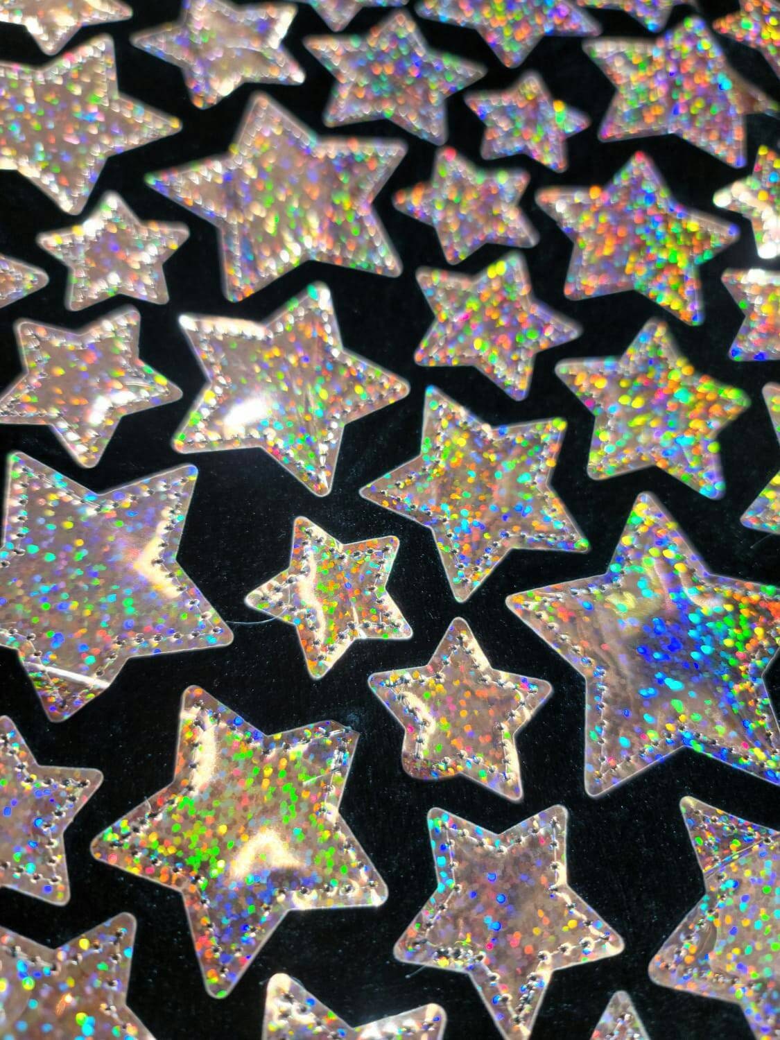 Iridescent sequin Stars On Black Stretch Velvet Fabric Sold By The Yard. Gold main image 1