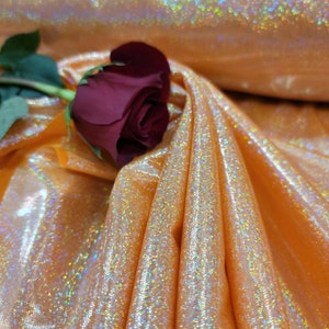 Orange Sparkly Lame Foil Fabric Shimmer Glossy Ligth Weight Fabric Sold by the Yard Evening Dress Decoration Clothing Fashion Backdrop
