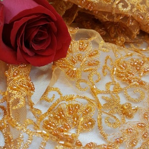 Orange Hand-Perlen-Spitze-Gewebe Verkauft lose Lagerblumen Blumen gestickte doppelte ausgebogte Kleid Quinceamaßa Braut Abend-Kleid-Abschlussball