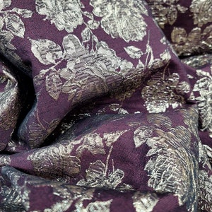 Brocade Gold Metallic Floral Fabric By The Yard Wine Background Fabric For Dresses Upholstery Crafts Flowers Metallic