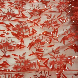 3d Sequin Lace Red Embroidered floral flowers on Mesh fabric sold by the yard gown prom quinceañera long sequin handging  paillette