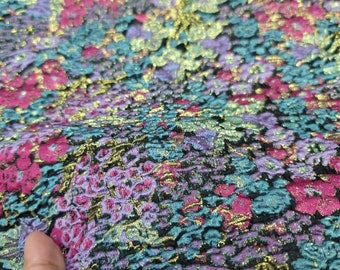 Brocade Teal Pink Floral Flowers Green Lacender Jacquard Fabric By The Yard Dress Draping Clothing Decoration Prom Quinceañera Bridal