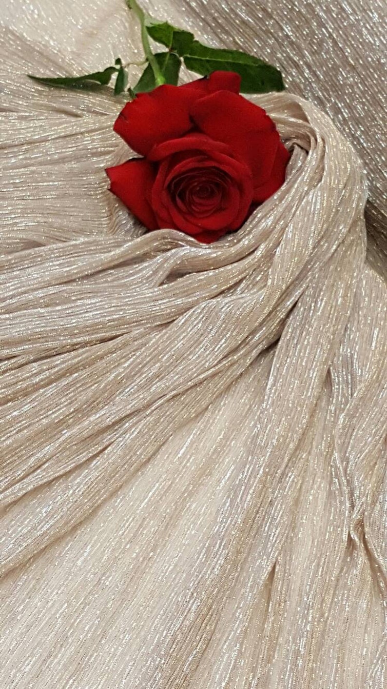 Stretch Pleaded Gold and Silver Chiffon Prom Fabric Sold by the Yard Gown Quincea\u00f1era Bridal Evening Dress Gorgeous Decoration Draping