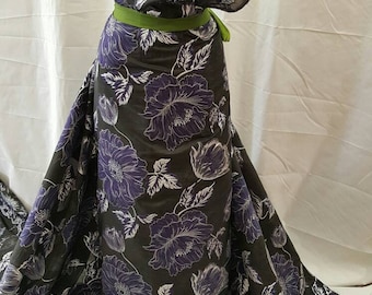 花柄ブロケードオーガンザ生地：ネイビーブルー、シルバー地にブラック、フレンチジャカード