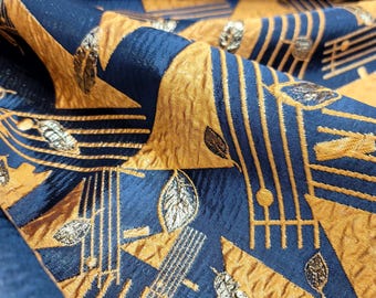 Black Brocade Jacquard Fabric with Gold Design, By The Yard