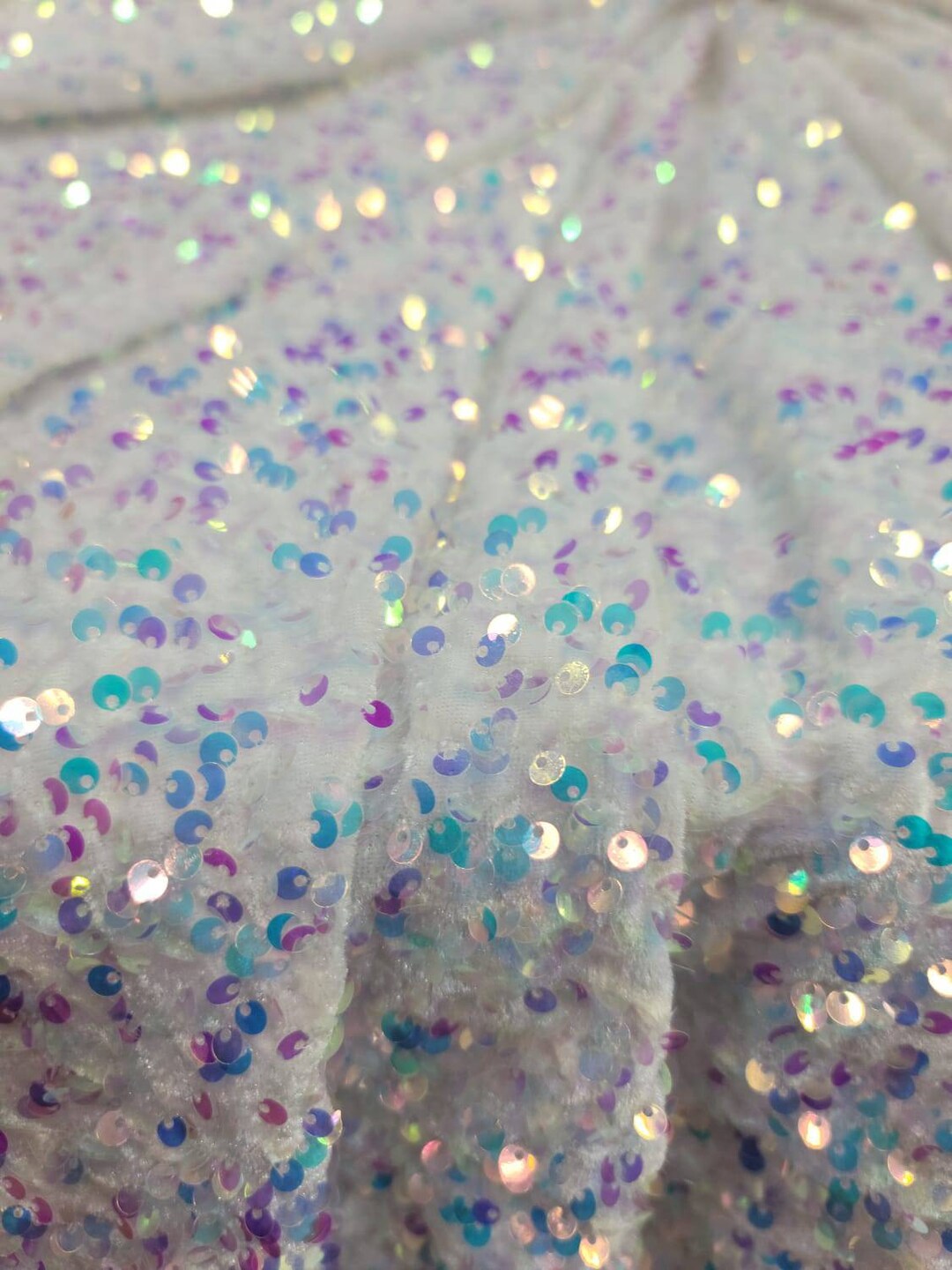 White Iridescent Sequin Embroidery on Stretch Velvet Fabric by the Yard ...