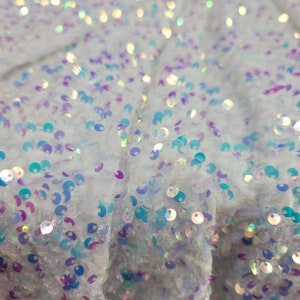White  Iridescent Sequin Embroidery On Stretch Velvet Fabric By The Yard  Evening dress Gorgeous decoration draping table cloths Backdrop