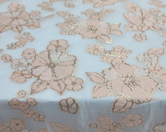 Blush Brocade Flowers Floral Metallic Gold On French Organza Prom Fabric Sold By The Yard Wedding Gown Bridal Evening Dress