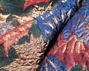 Gold Metallic Brocade Purple Blue  Mapple Leaves BlackJacquard Prom Fabric Sold by the Yard Gown Quinceañera Bridal Evening Backdrop