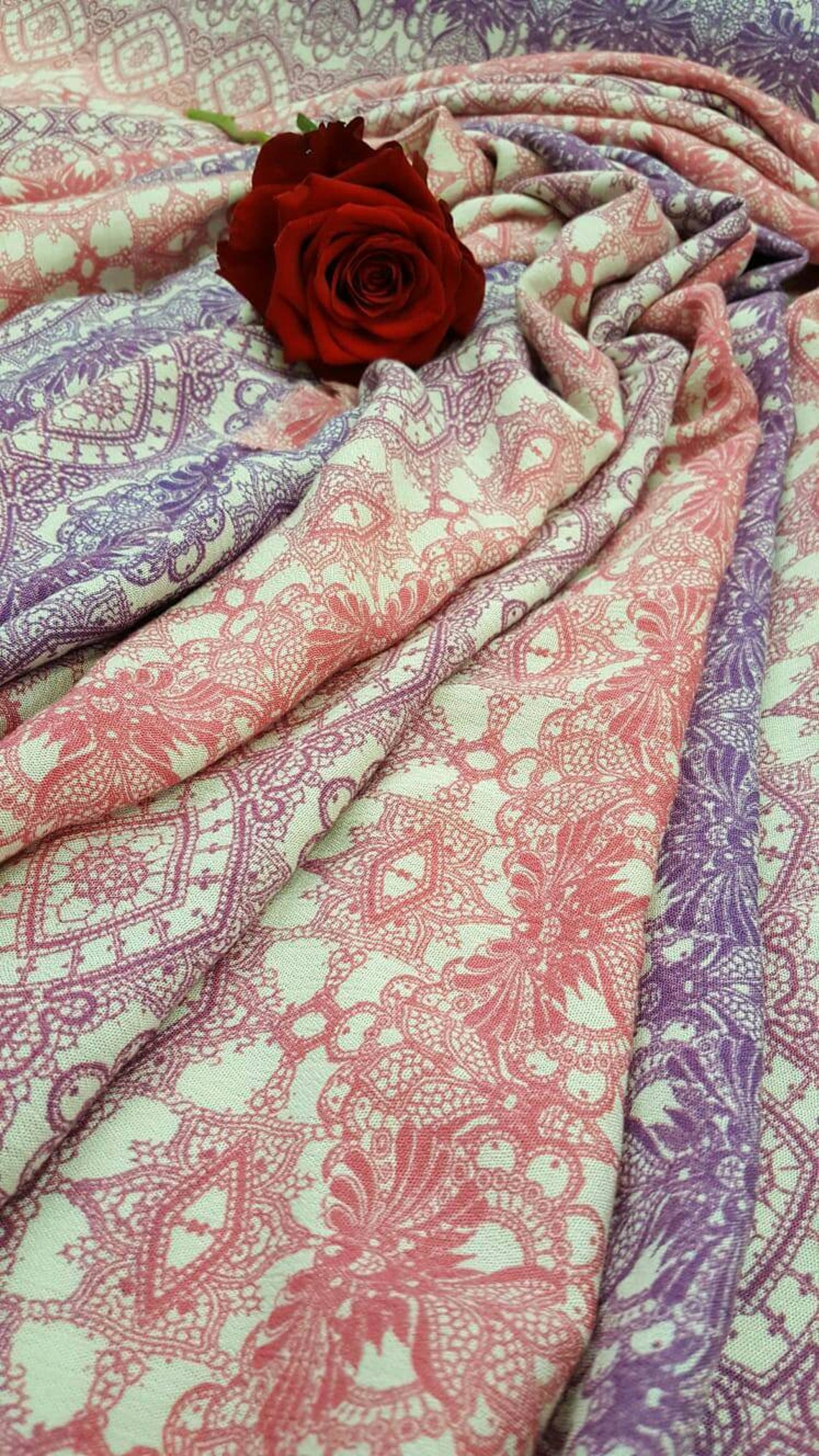 Rayon Challis Crepe Pink Lavender Fabric by the Yard Geometric | Etsy