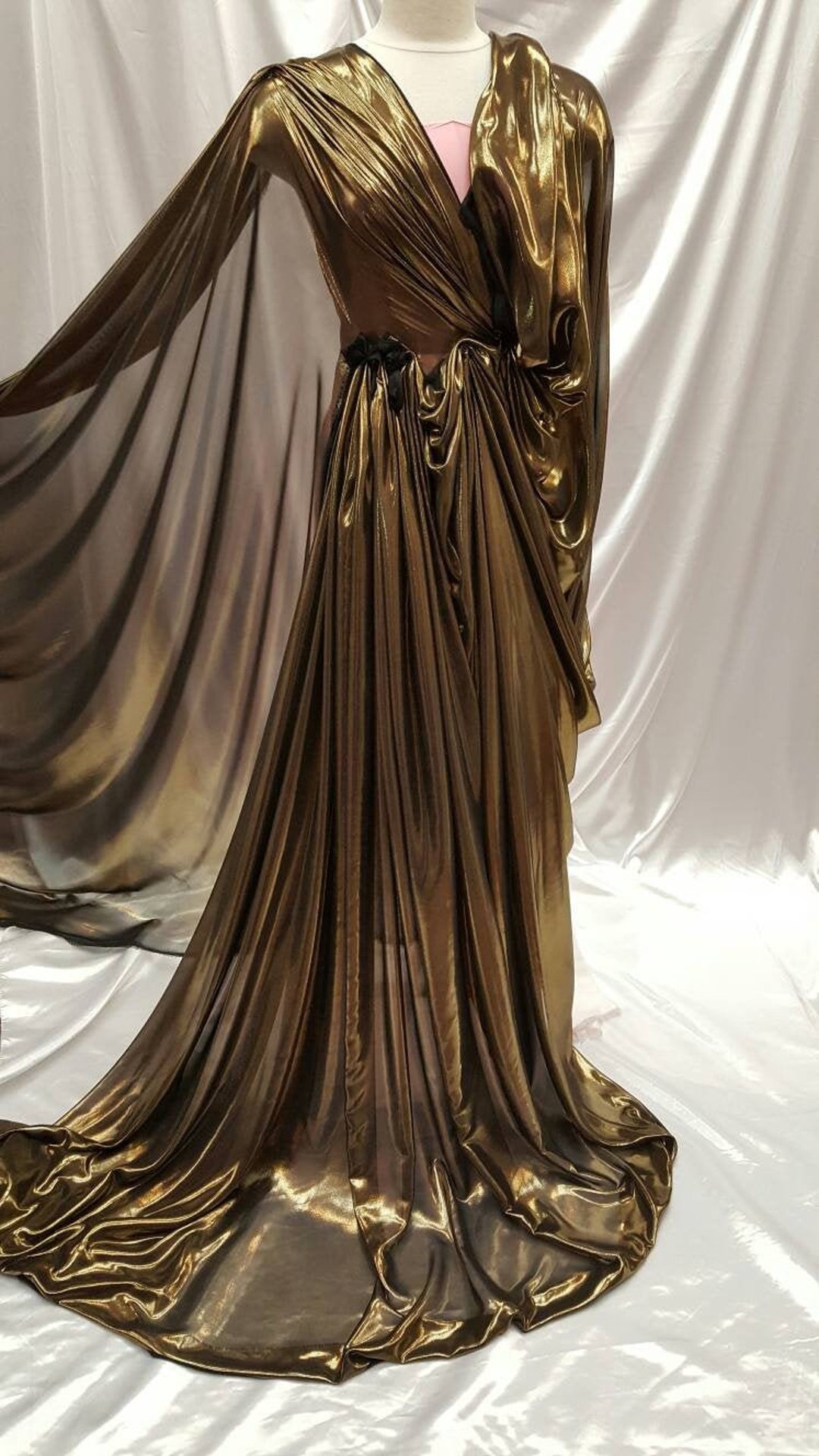 Gold Metallic Lame Fabric Silk Metallic Lame Fabric Draping Wedding Decor  Dancer Custom Couture Gown Sold by the Yard 