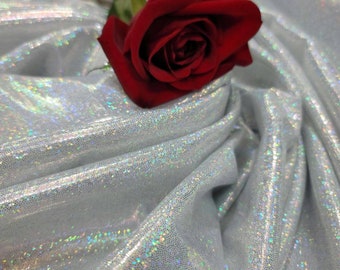 Iridescent Silver Sparkly Glitter Polyester Fabric Sold By The Yard Dress Clothing Hologram Shimmer Bridal Evening Dress Decoration Clothing