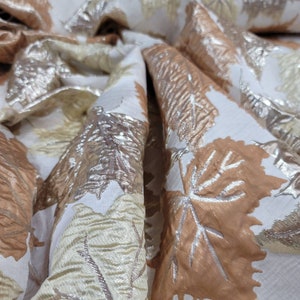 Brocade Jacquard Silver Metallic Gold Mustard Mapple Leaves Jacquard Fashion Prom Fabric Sold by The Yard Bridal Evening Dress Quinceañera