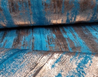 Turquoise and Metallic Gold Brocade Jacquard Fabric - Sold by the Yard