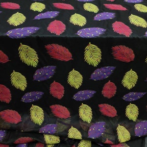 Multicolor Leaves Brocade On Black Organza Fabric By The Yard Yellow Purple Red Leaves