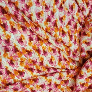100% Rayon with Orange / Fuchsia Floral Print Fabric sold  by the yard soft rayon organic fabric kids dress draping decoration
