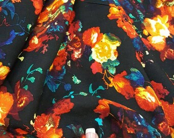 Black Rayon Fabric: Multicolor Floral Print, Soft Flowy Fabric by the Yard