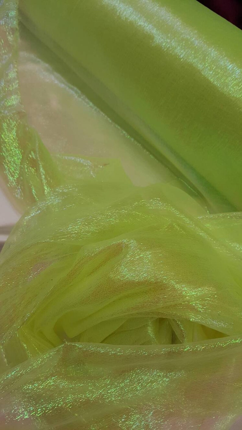 Neón Green Sheer Crinkle Iridescent Organza Fabric Sold by the | Etsy