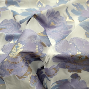 Lavender Purple Floral Brocade On white Organza Fabric by Yard Floral Flowers Decoration Clothing draping Prom Quinceañera