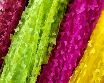 Lace Fuchsia Lime Green Burgundy Yellow 3d Butterflies Satin Embroidery Mesh Fabric By The Yard Prom Dress Bridal Gown Birthday Choose Color
