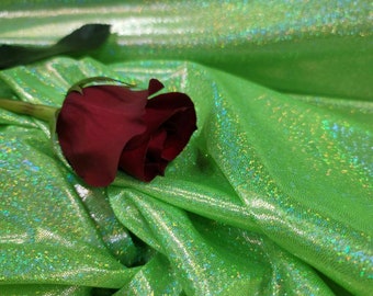 Neón Green Sparkly Shimmer Glossy Iridescent Ligth Weight Foil Fabric Sold By The Yard Hologram Glitz Glitter Lame Foil