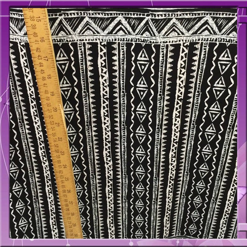Rayon Challis Fabric By The Yard Black White African Pattern Dress Geometric