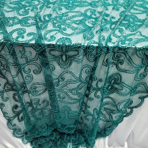 Emerald Green Hand Beaded Lace Embroidery on Mesh fabric sold by the yard gown Quinceañera bridal Evening dress Prom Fashion Lace