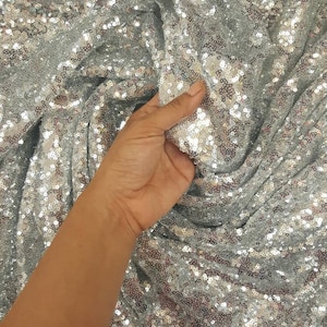 Glitz Silver Sequin on Mesh 60 Inches Wide Fabric Sold by the Yard