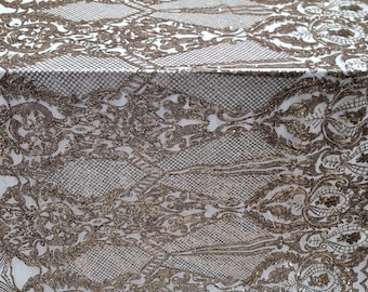 Tissu en dentelle extensible doré par mètre Broderie de paillettes sur tissu en maille extensible pour robe de mariée