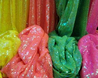 Iridescent Sequin Fabric By The Yard Pink Orange Green Yellow Neon Sequin Glitz 3mm Clothing Dress Fashion Stretch On The Width Party