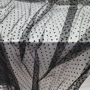 Black Tulle Stretch 60 Inch W Fabric Sold by the Yard Polka Dots Stretch Velvet Polka Dot Clothing Dress Decoration Draping