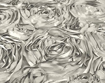 Silver Satin Rosette Fabric by the Yard - 1 Yard floral flowers decoration clothing draping silver gown roses satin